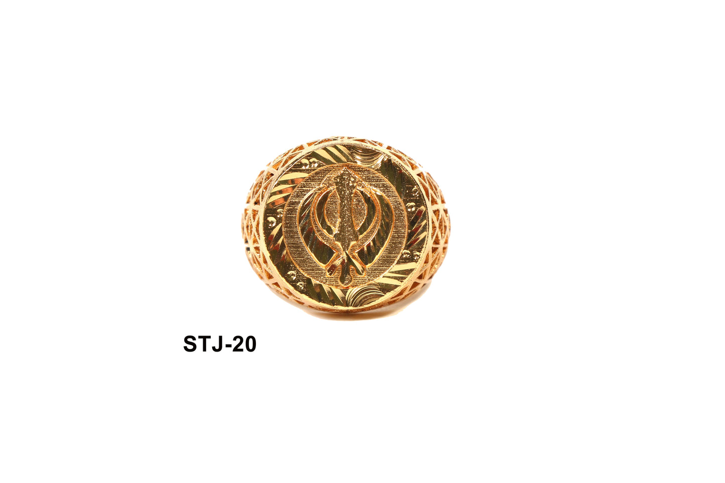 Men's Jewellery - Gold-Plated Ring with Khanda Symbol and Geometric Side Design