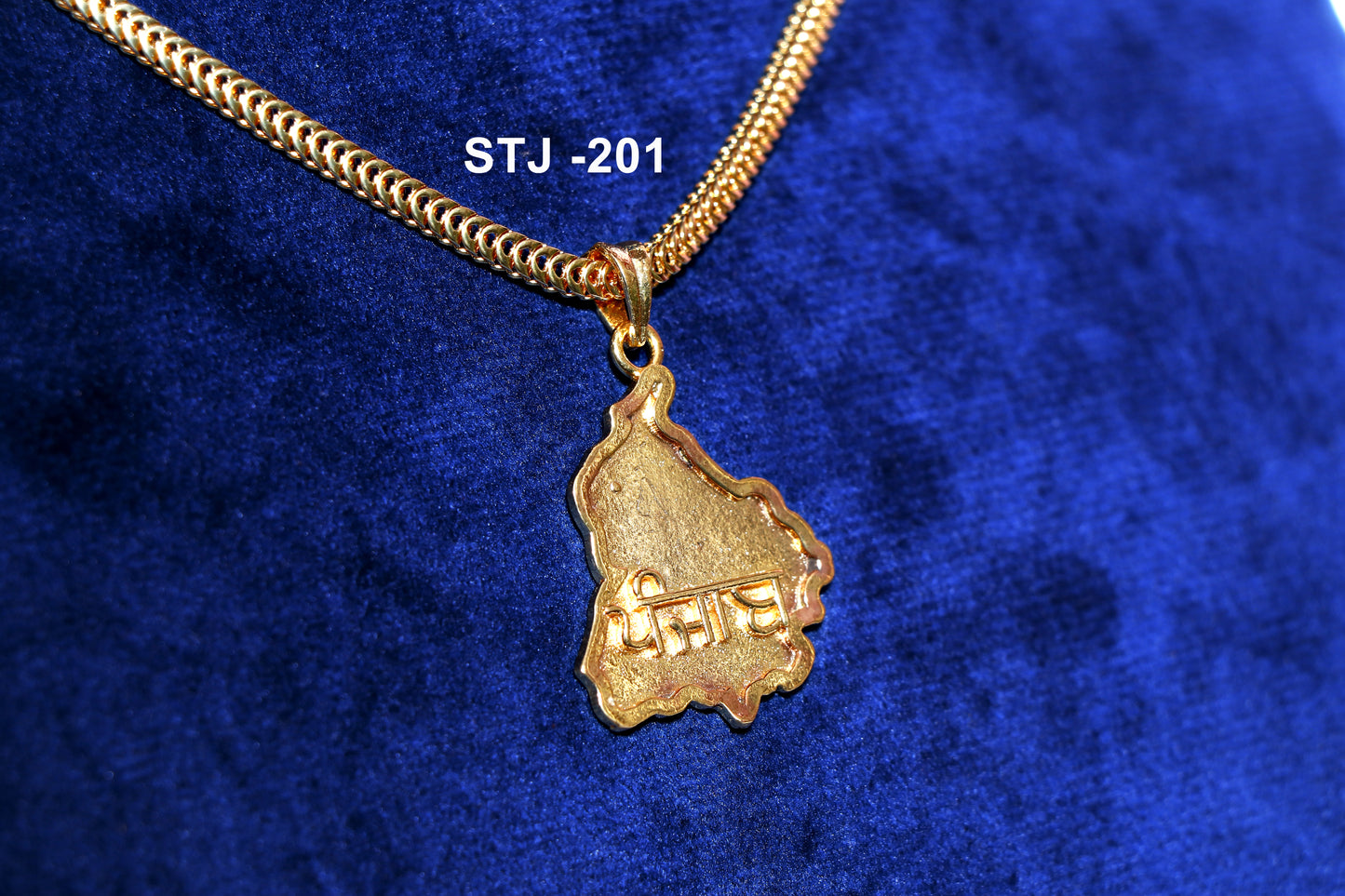 Punjab Map-Shaped Men's Locket Pendant With Chain - Gold Finish - Regional Jewellery for Men
