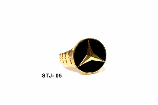 Gold-Plated Black Enamel Ring with Mercedes Logo Emblem