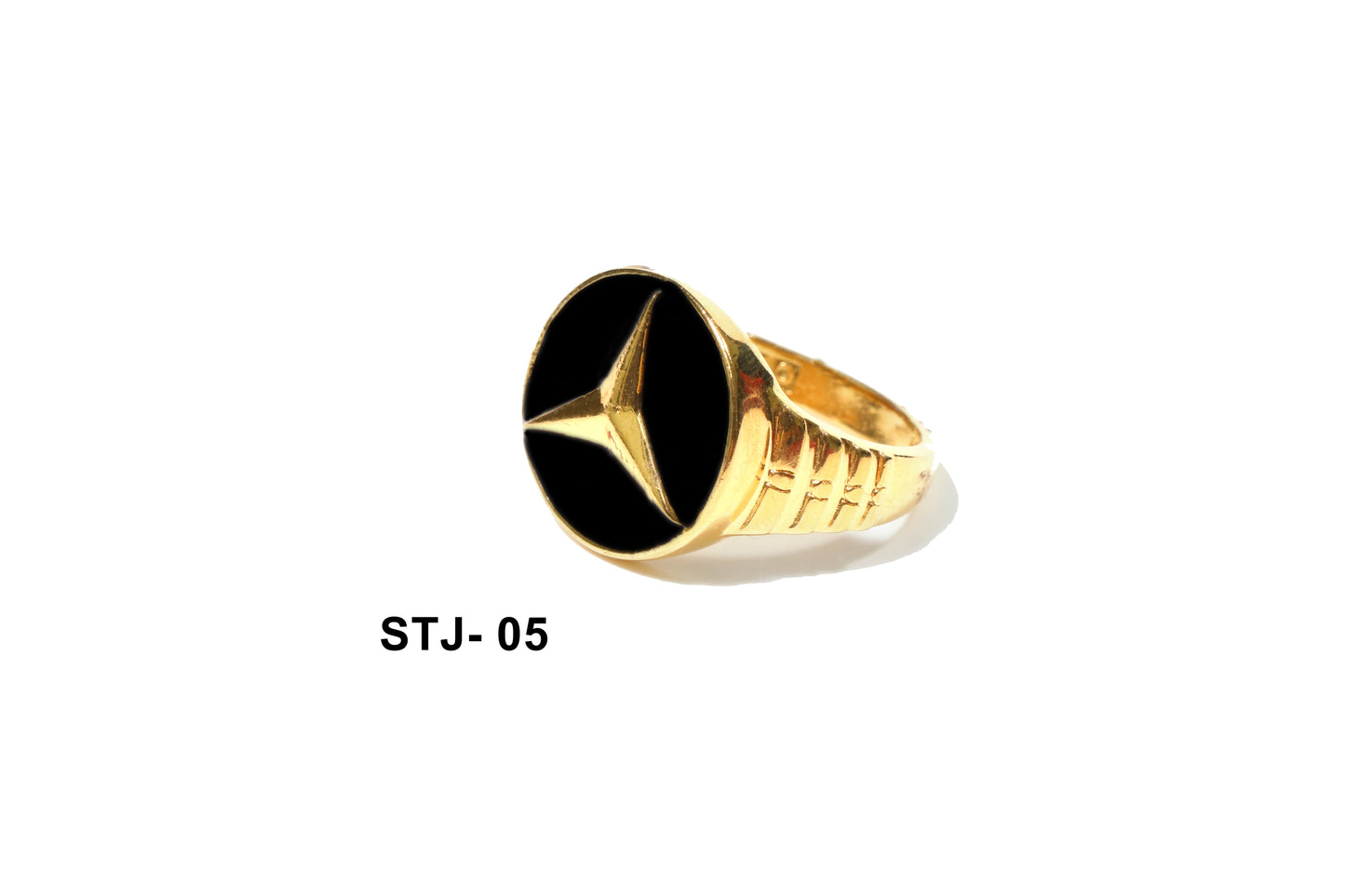 Gold-Plated Black Enamel Ring with Mercedes Logo Emblem