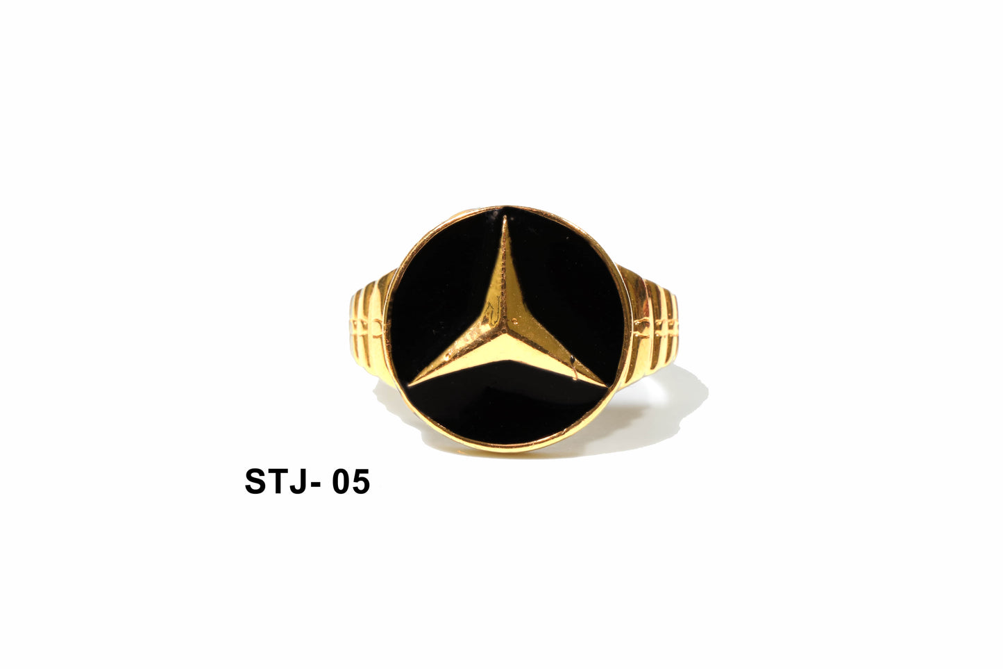 Gold-Plated Black Enamel Ring with Mercedes Logo Emblem