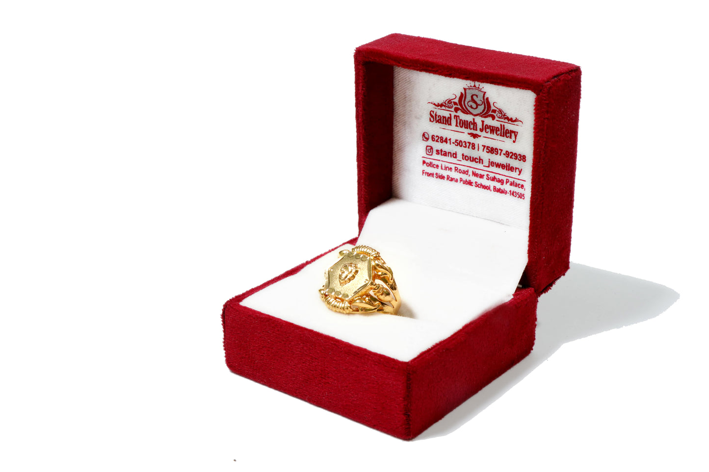 Hexagonal Gold Ring with Lion Emblem