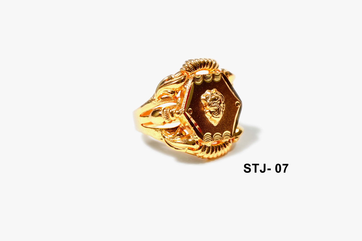 Hexagonal Gold Ring with Lion Emblem