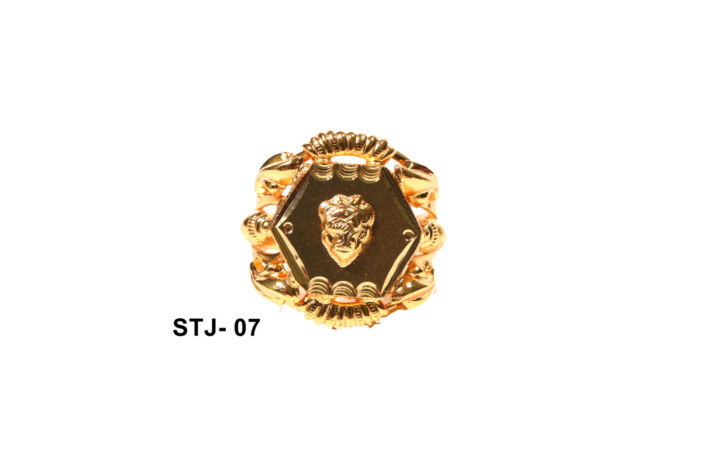 Hexagonal Gold Ring with Lion Emblem