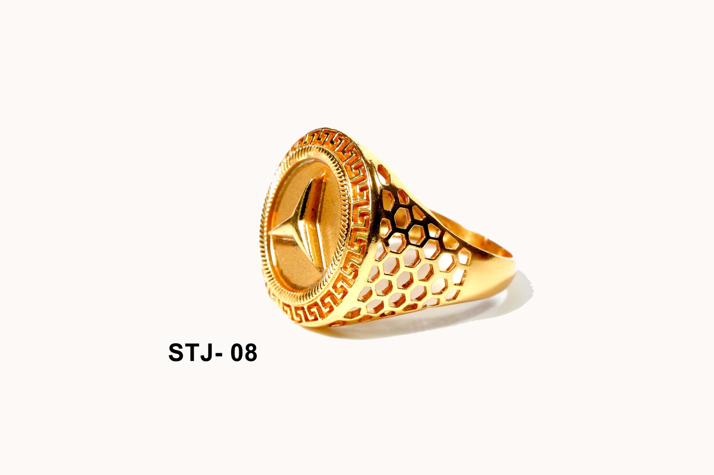 Round Gold Ring with Triangular Emblem