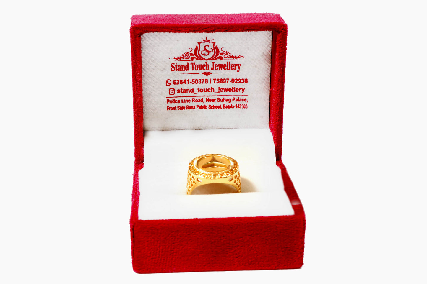 Round Gold Ring with Triangular Emblem