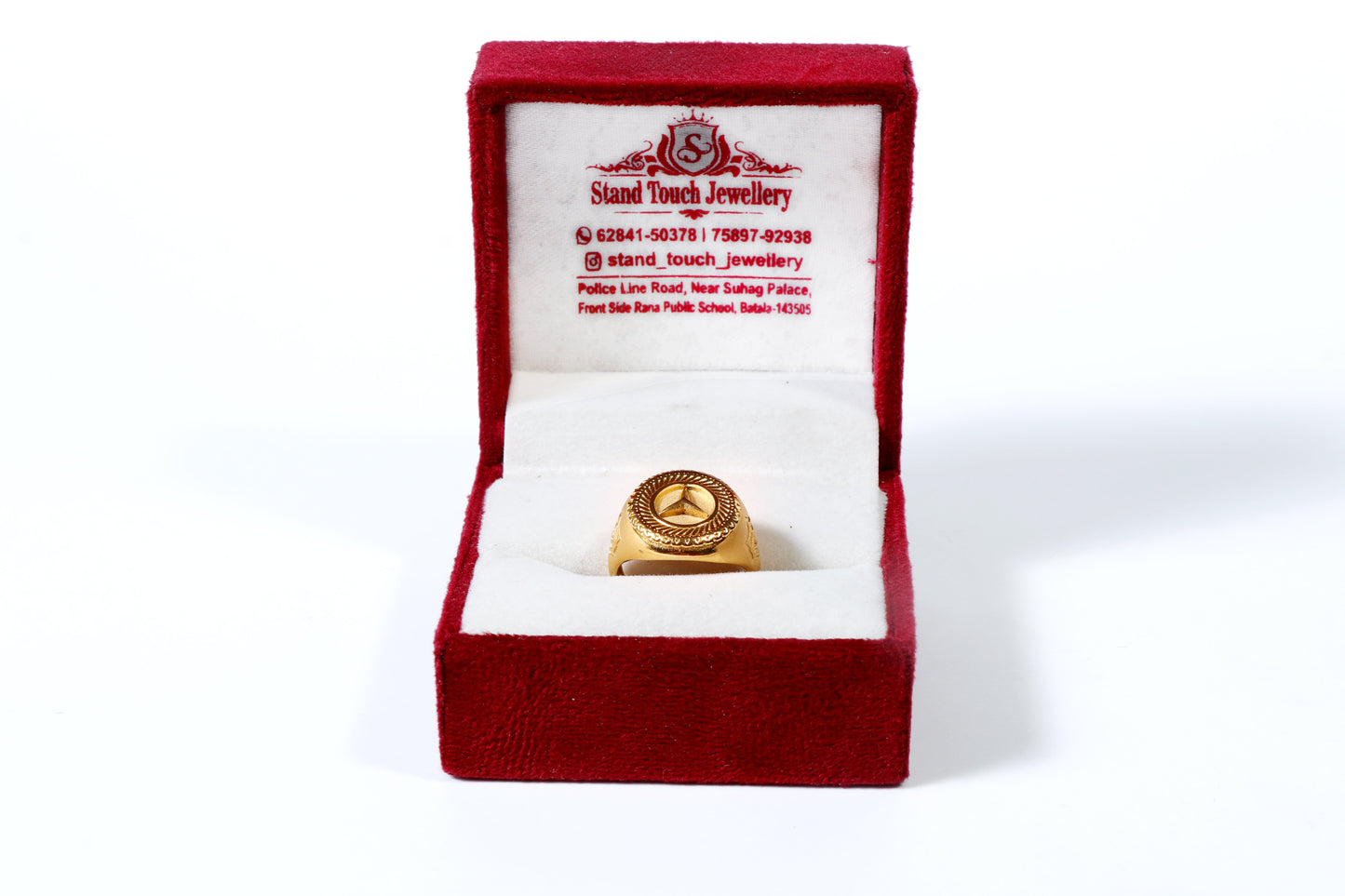 Gold-Plated Men's Ring with Unique Emblem Design - Men's Jewellery