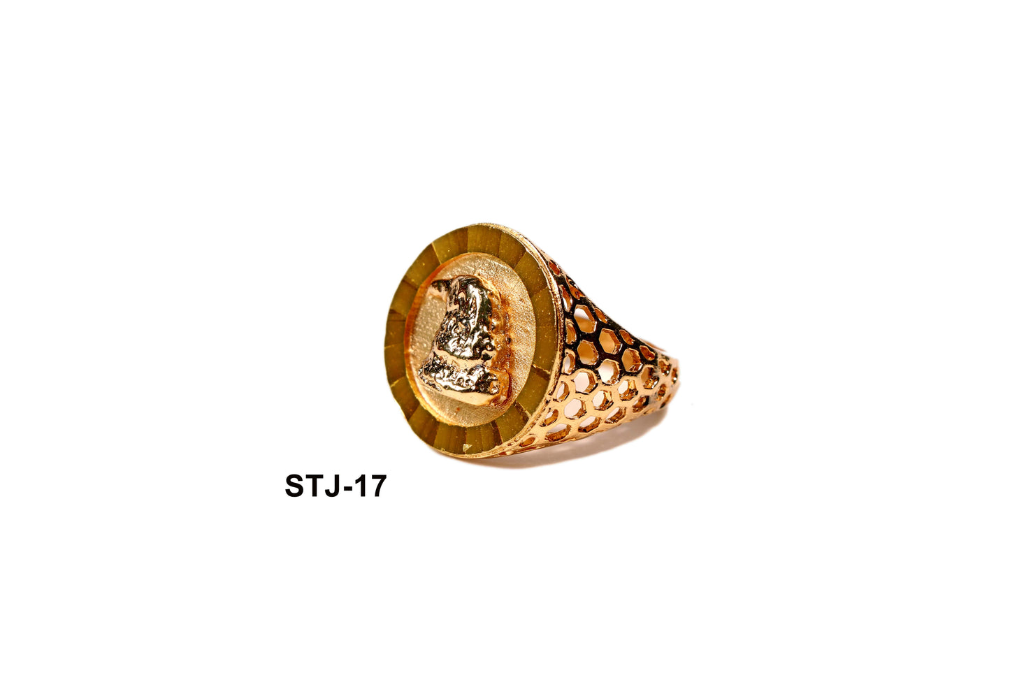 Gold-Plated Men's Ring with Textured Centerpiece and Geometric Design - Rings for Men