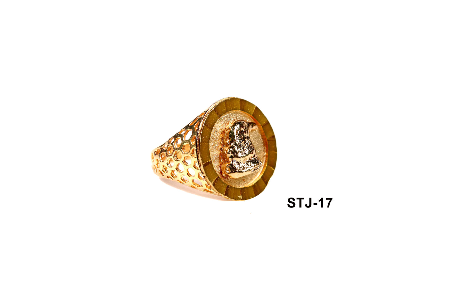 Gold-Plated Men's Ring with Textured Centerpiece and Geometric Design - Rings for Men