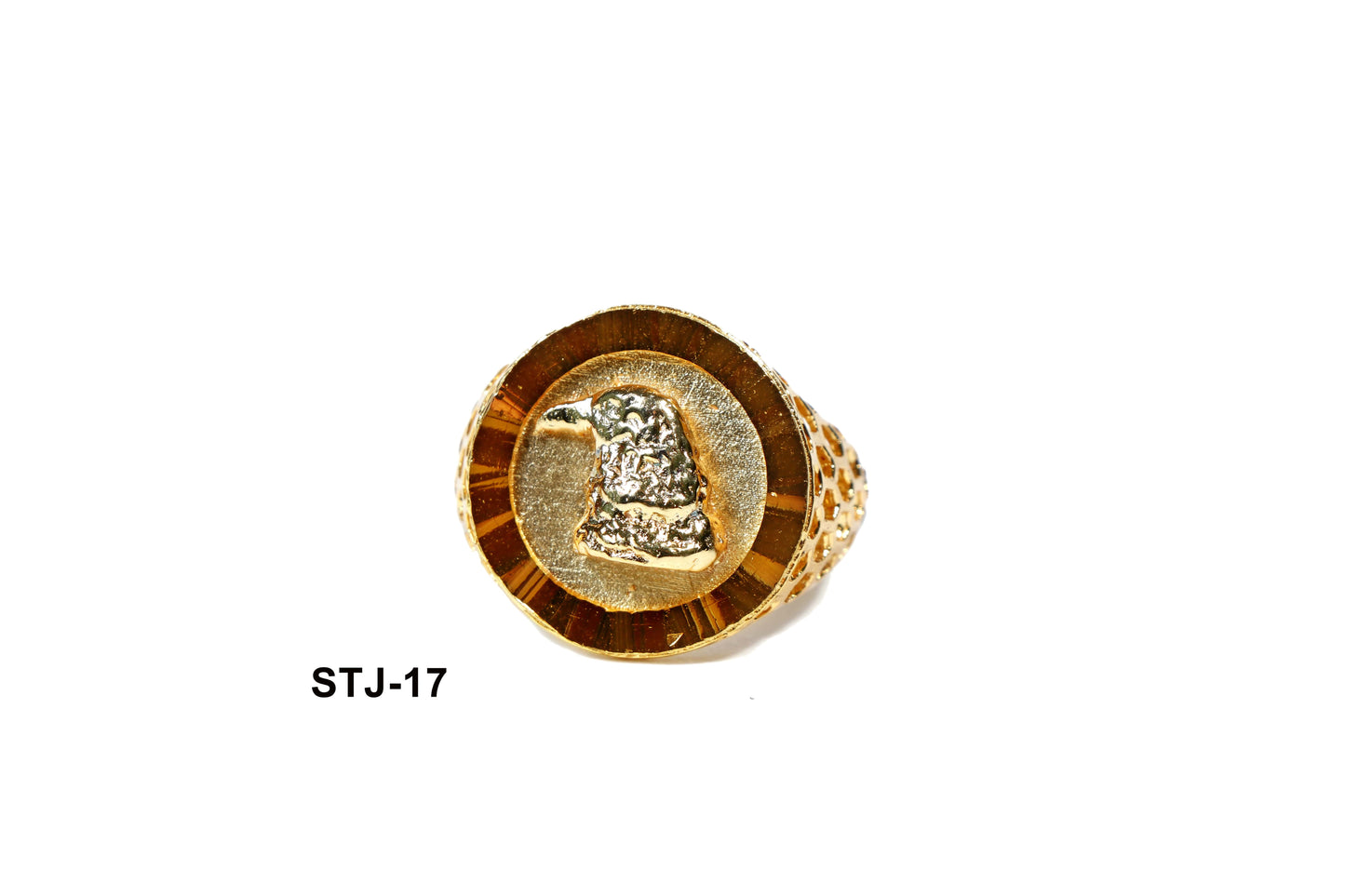 Gold-Plated Men's Ring with Textured Centerpiece and Geometric Design - Rings for Men