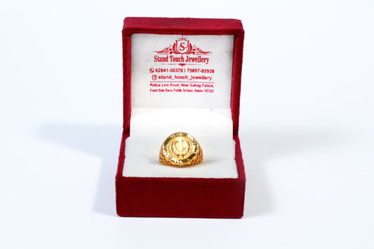 Men's Jewellery - Gold-Plated Ring with Khanda Symbol and Geometric Side Design