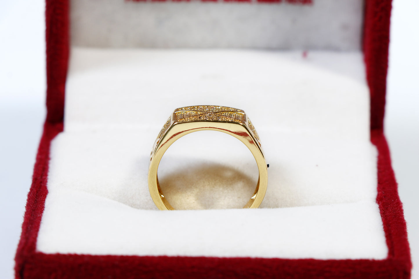 Men's Jewellery - Gold-Plated Rectangular Ring with Micro-Stone Detailing and Filigree Side Design