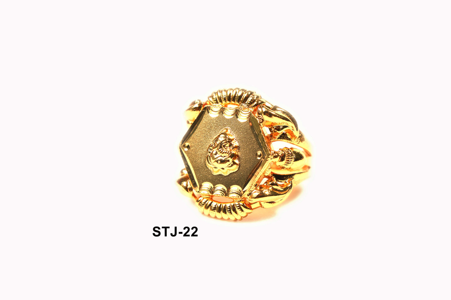 Hexagonal Gold-Toned Ring for Men with Detailed Engraving