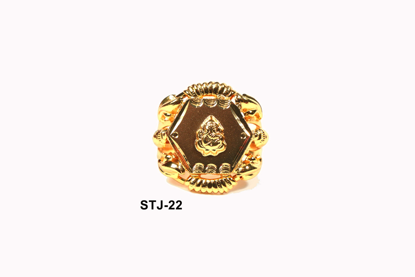 Hexagonal Gold-Toned Ring for Men with Detailed Engraving