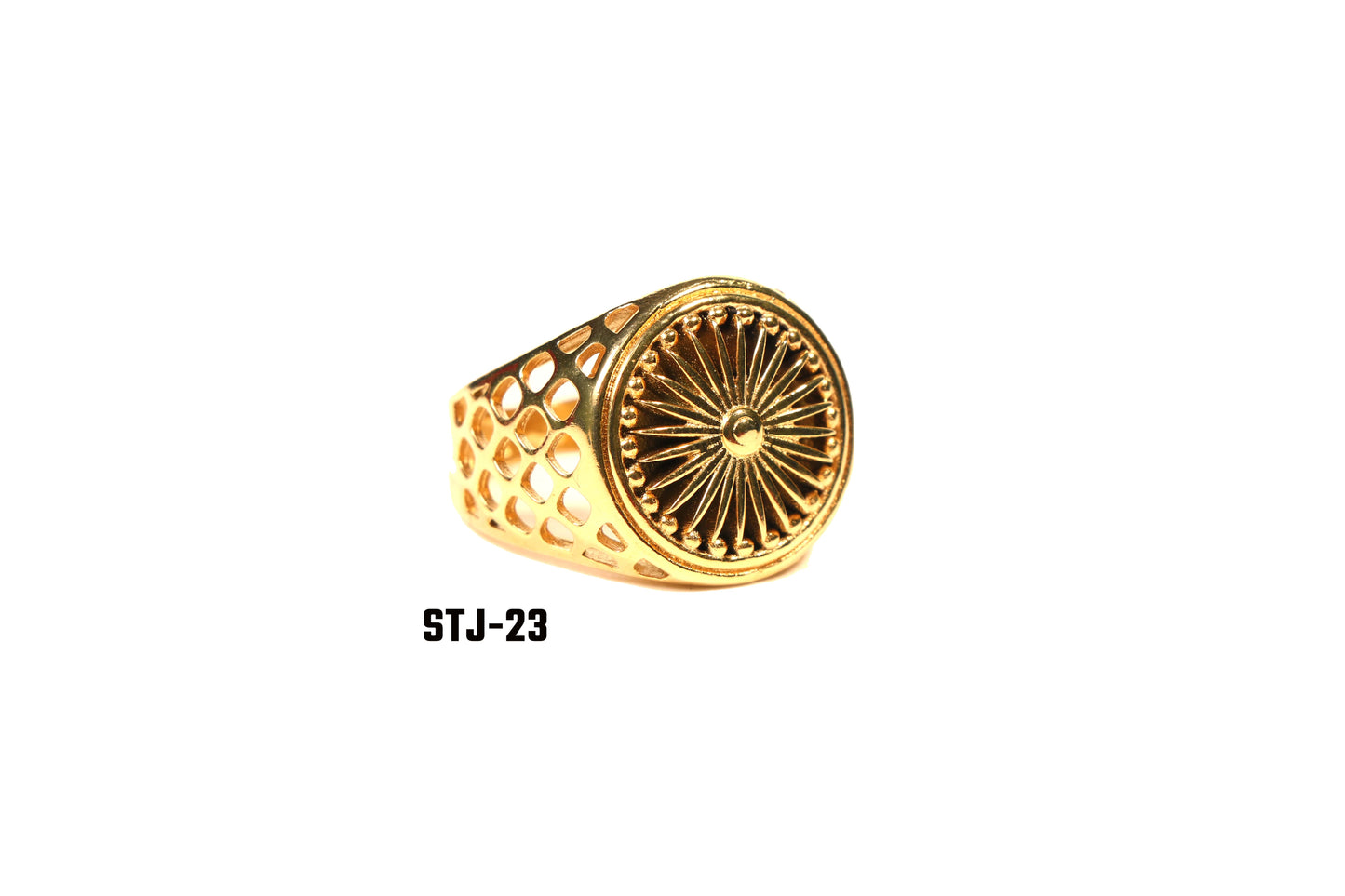 Circular Gold-Toned Ring for Men with Radiant Pattern Design