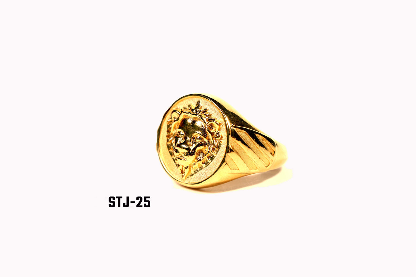 Gold Plated Lion Head Ring for Men with Circular Design