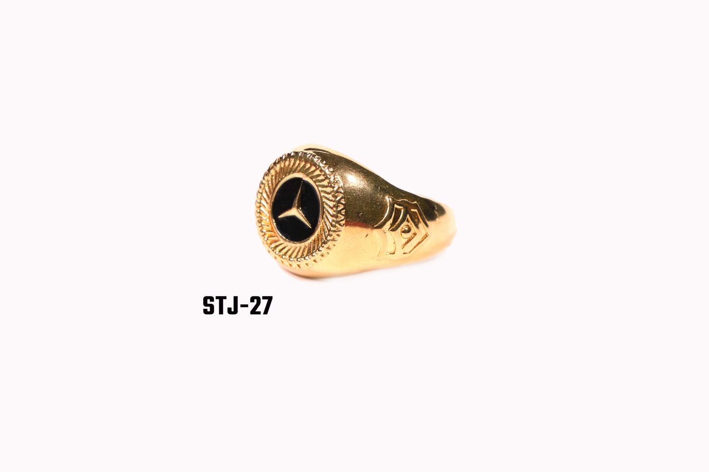 Gold Plated Ring for Men with Black Circular Emblem