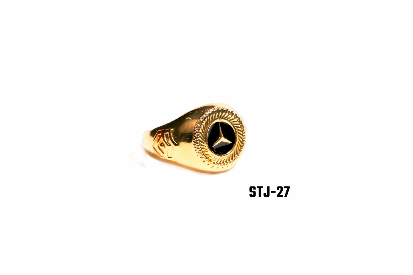 Gold Plated Ring for Men with Black Circular Emblem