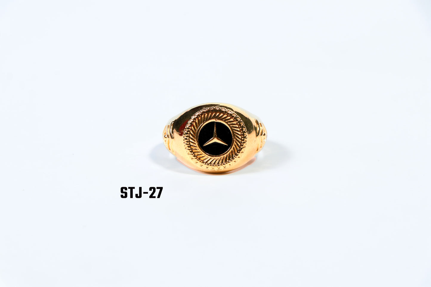 Gold Plated Ring for Men with Black Circular Emblem