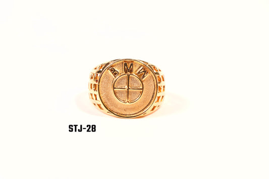 Men's Jewellery - Gold-Plated Round Emblem Ring with Lattice Side Design