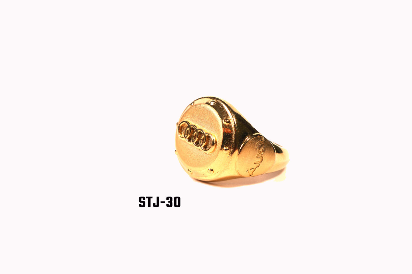 Men's Gold-Plated Emblem Ring with Modern Detailing