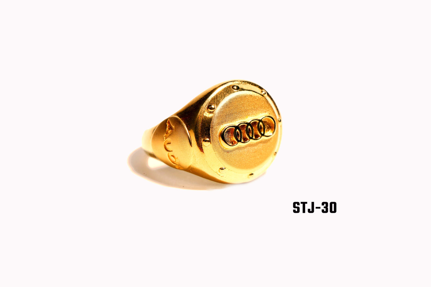 Men's Gold-Plated Emblem Ring with Modern Detailing