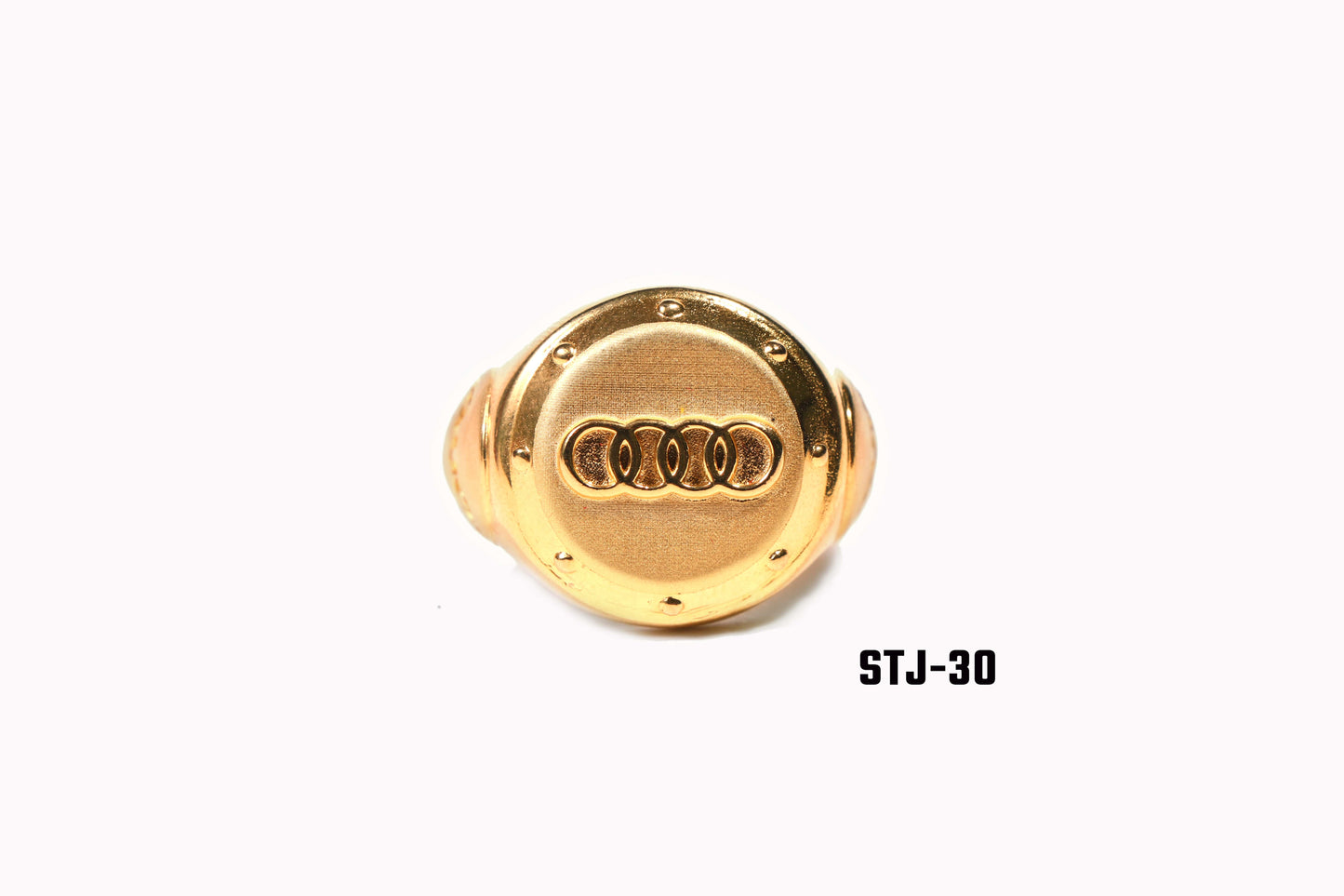 Men's Gold-Plated Emblem Ring with Modern Detailing