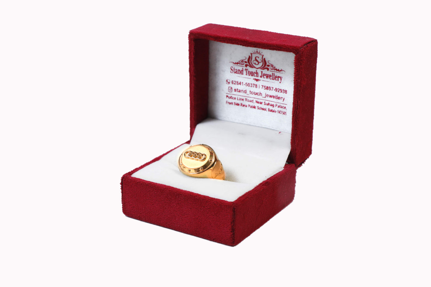 Men's Gold-Plated Emblem Ring with Modern Detailing