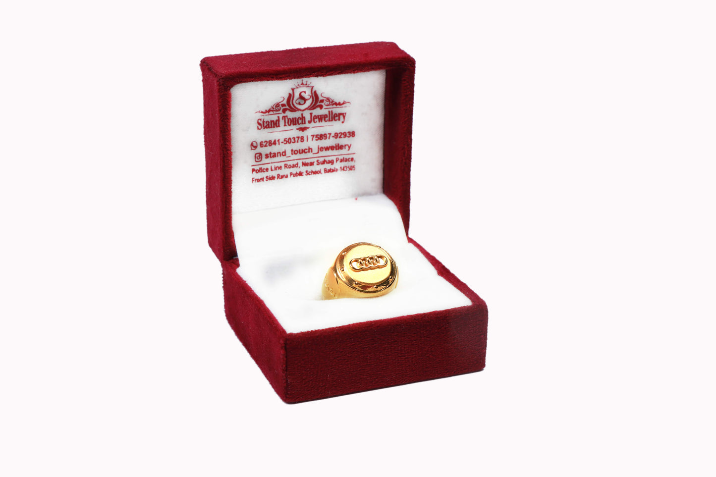 Men's Gold-Plated Emblem Ring with Modern Detailing