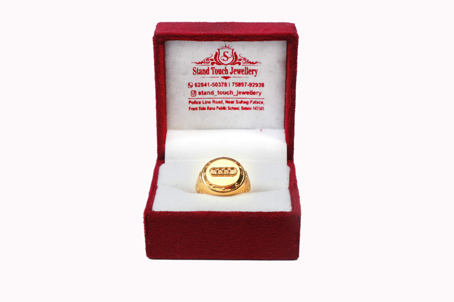 Men's Gold-Plated Emblem Ring with Modern Detailing