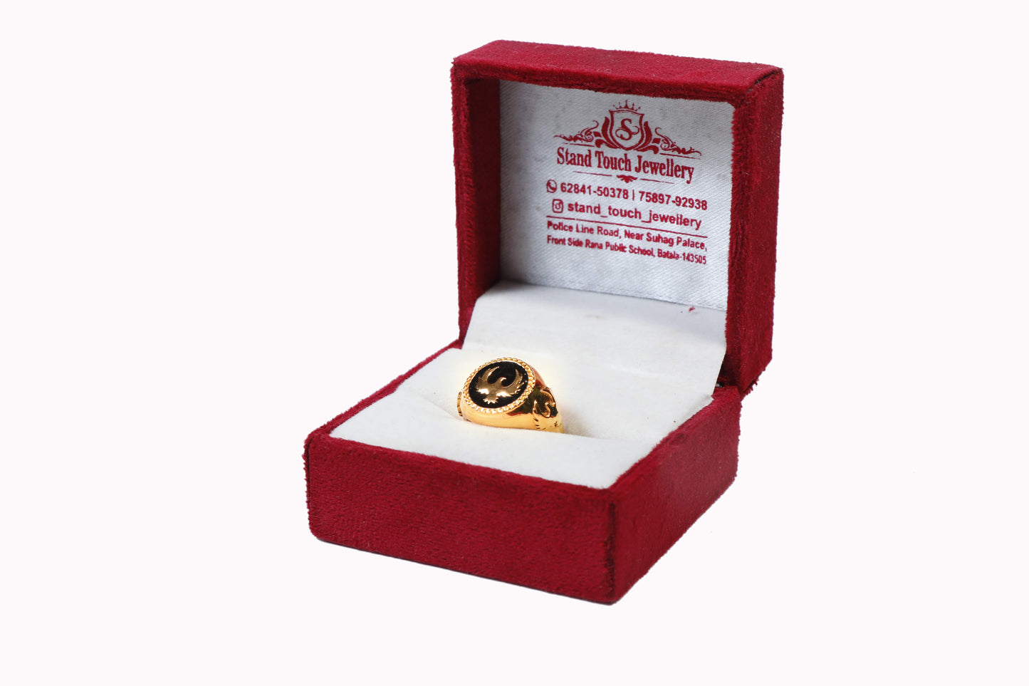 Gold Plated Men's Ring with Black Oval Design and Eagle Symbol