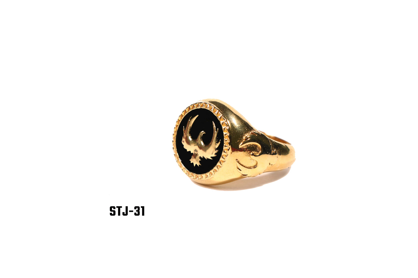 Gold Plated Men's Ring with Black Oval Design and Eagle Symbol