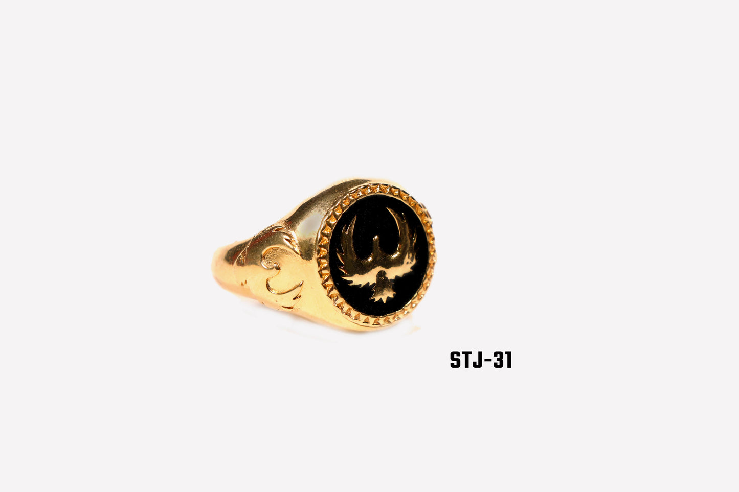 Gold Plated Men's Ring with Black Oval Design and Eagle Symbol