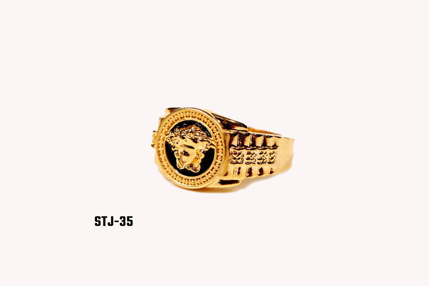 Gold-Plated Men's Ring with Embossed Head Design