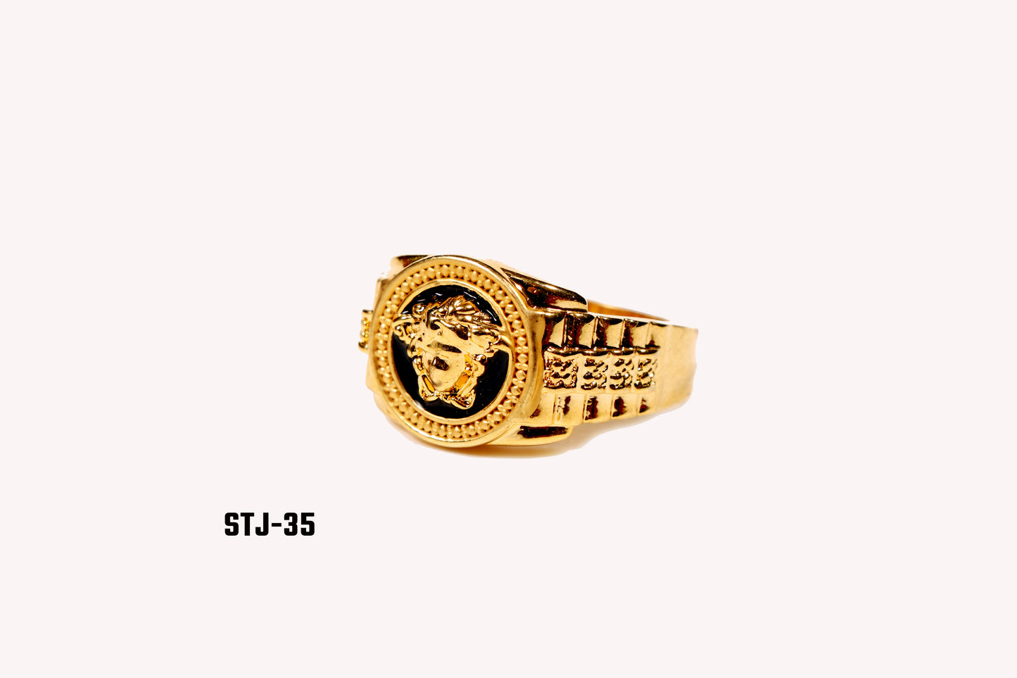 Men's Jewellery Gold-Plated Ring with Medusa Head Design