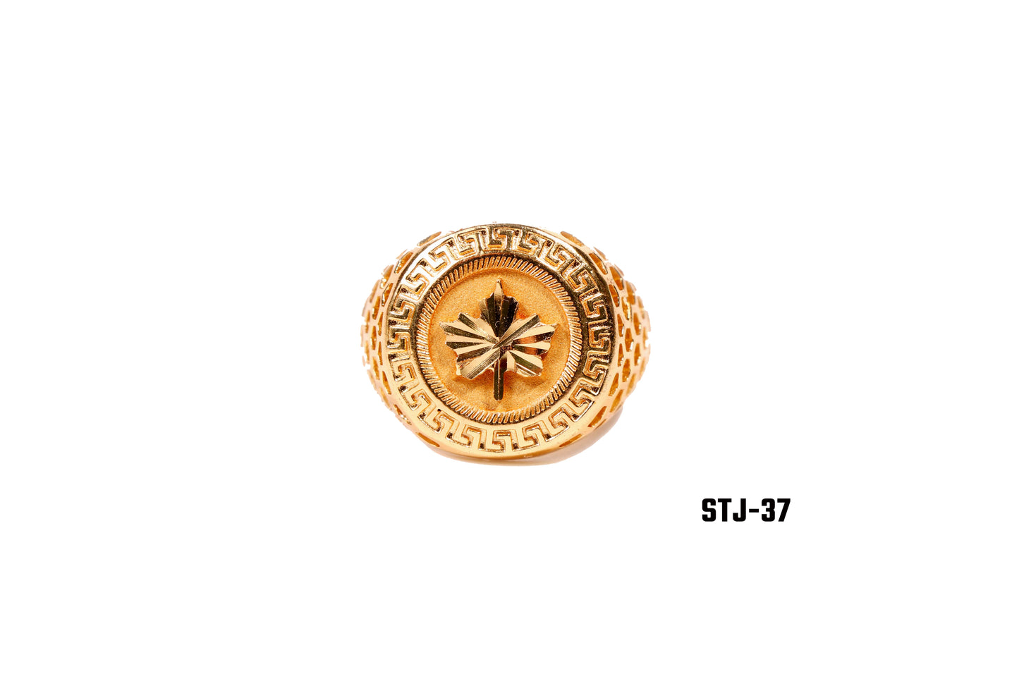 Gold-Plated Men's Ring with Geometric Cutout and Star Design