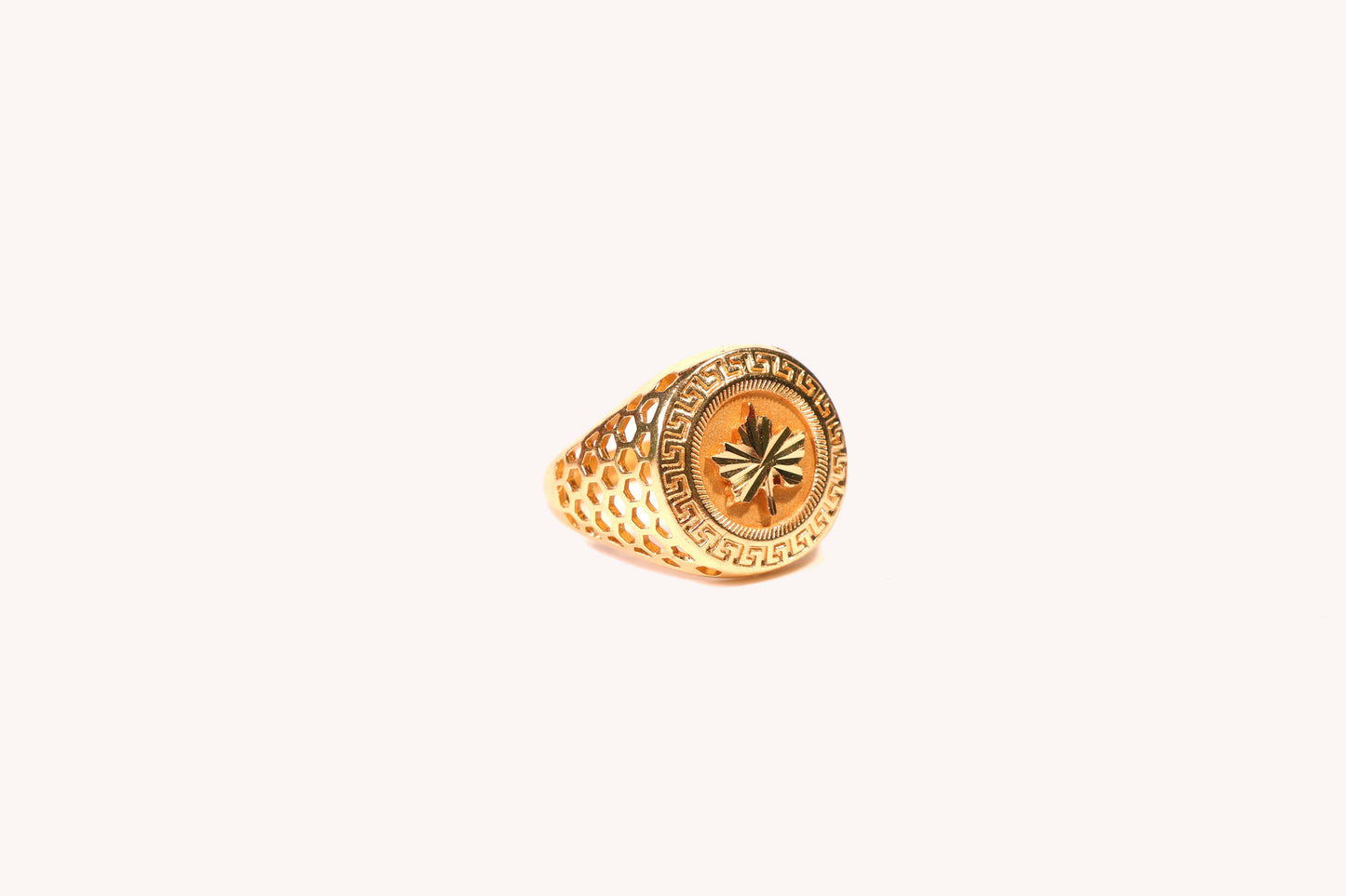 Gold-Plated Men's Ring with Geometric Cutout and Star Design