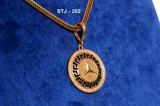 Men's Locket Pendant with Chain - Circular Design - Gold Finish - Modern Jewellery for Men