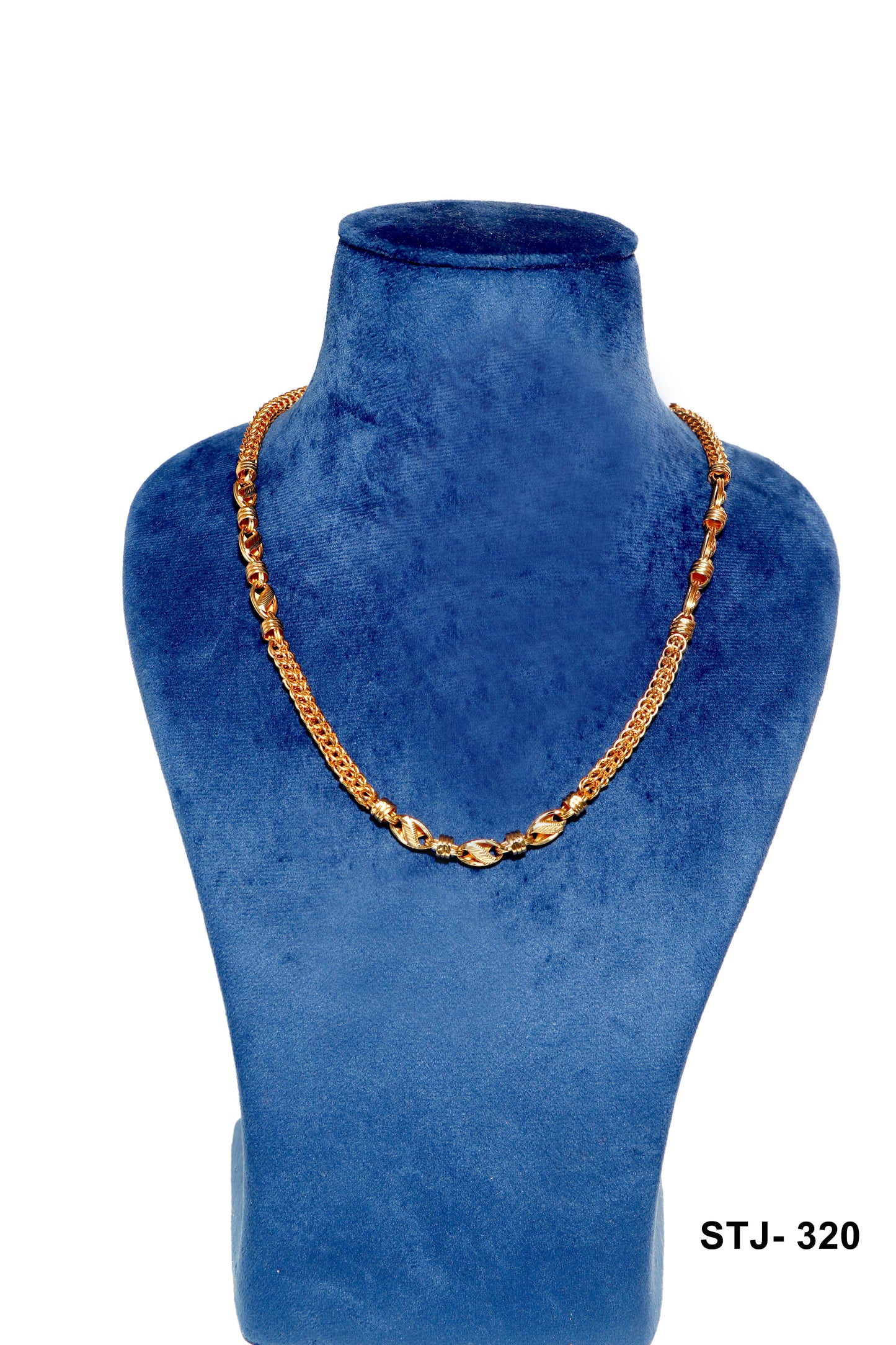 Men's Chain - Gold-Toned Woven Link Necklace with Patterned Beads