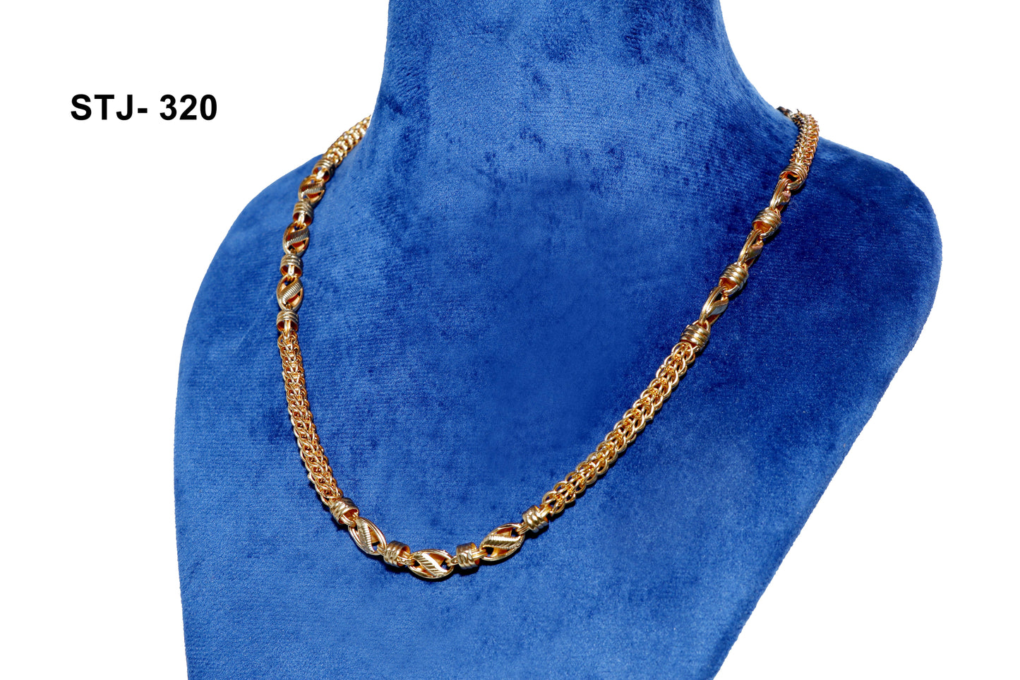 Men's Chain - Gold-Toned Woven Link Necklace with Patterned Beads