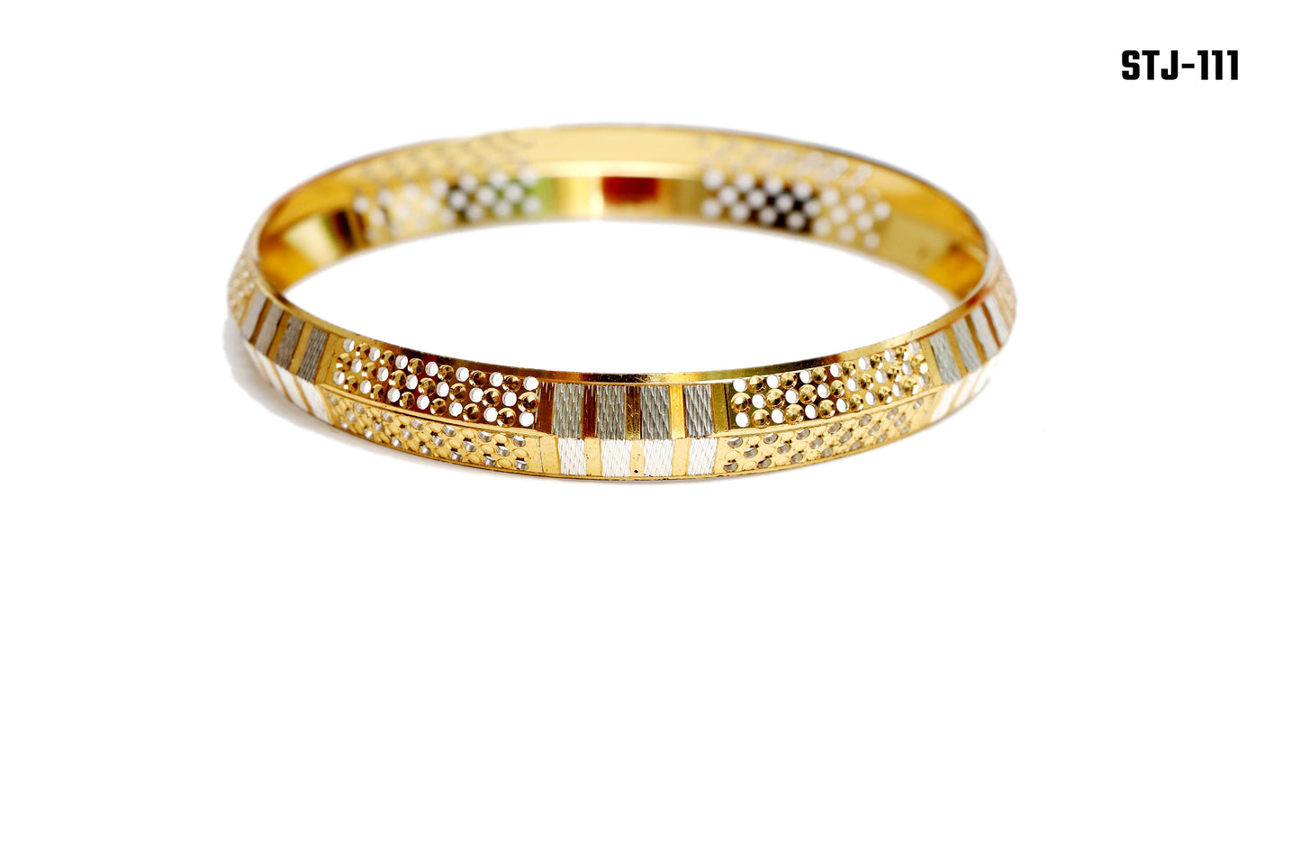 Gold Bangle with Textured and Cutout Patterns