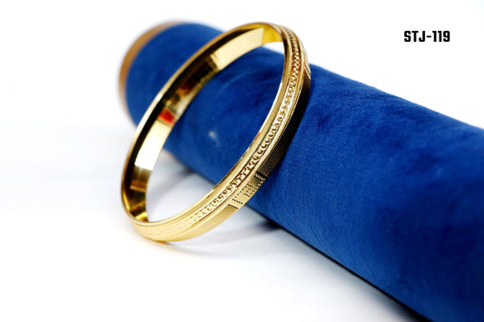 Gold-Plated Traditional Kada with Beaded and Textured Design