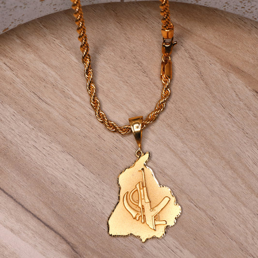 Men's Locket featuring Gun & Khanda on Punjab Map with Chain
