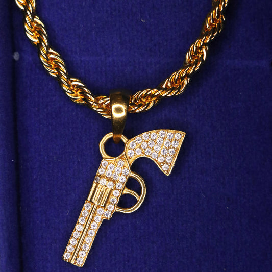 Men's Locket featuring Revolver with Rope Chain