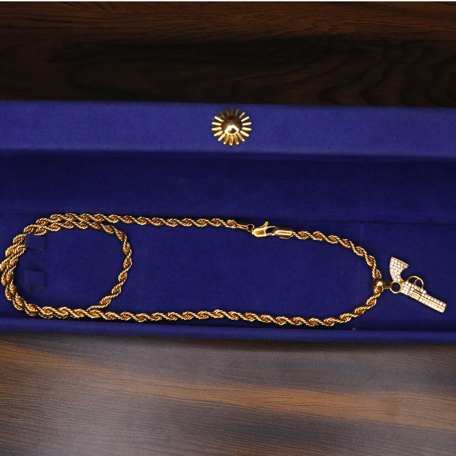 Men's Locket featuring Revolver with Rope Chain