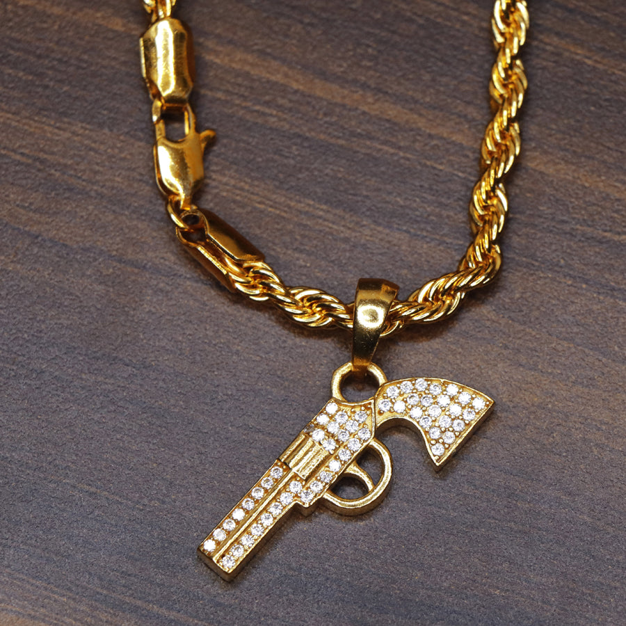 Men's Locket featuring Revolver with Rope Chain